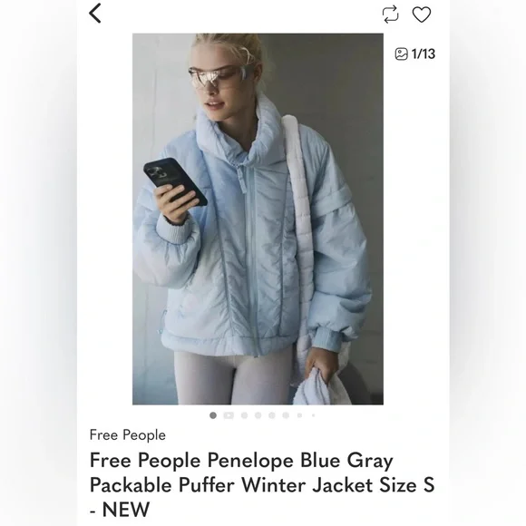 NWT FREE PEOPLE MOVEMENT Penelope Packable Puffer Jacket | Ice Grey MSRP $198 - Picture 2 of 10